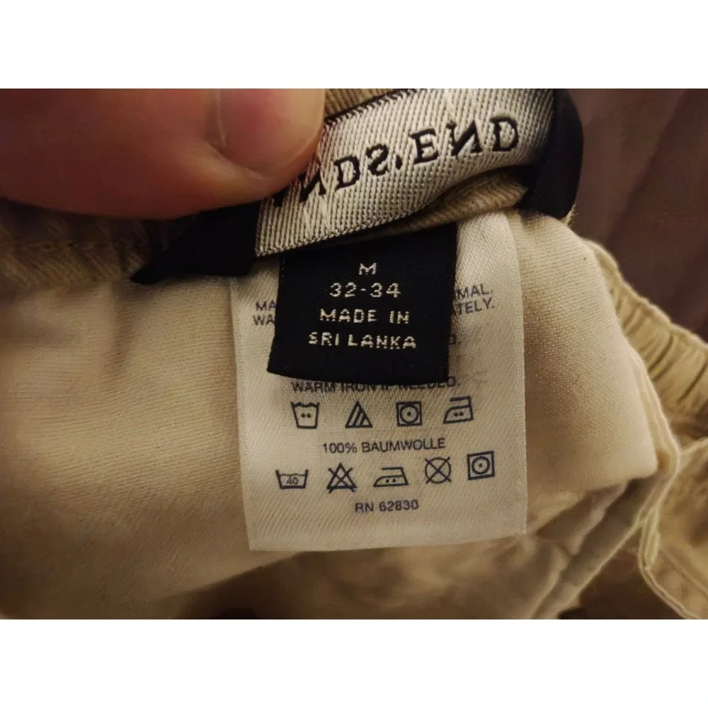 Lands End Mens Khaki Cargo Pants Tan Cotton Elastic Waist Straight Leg 32-34 M